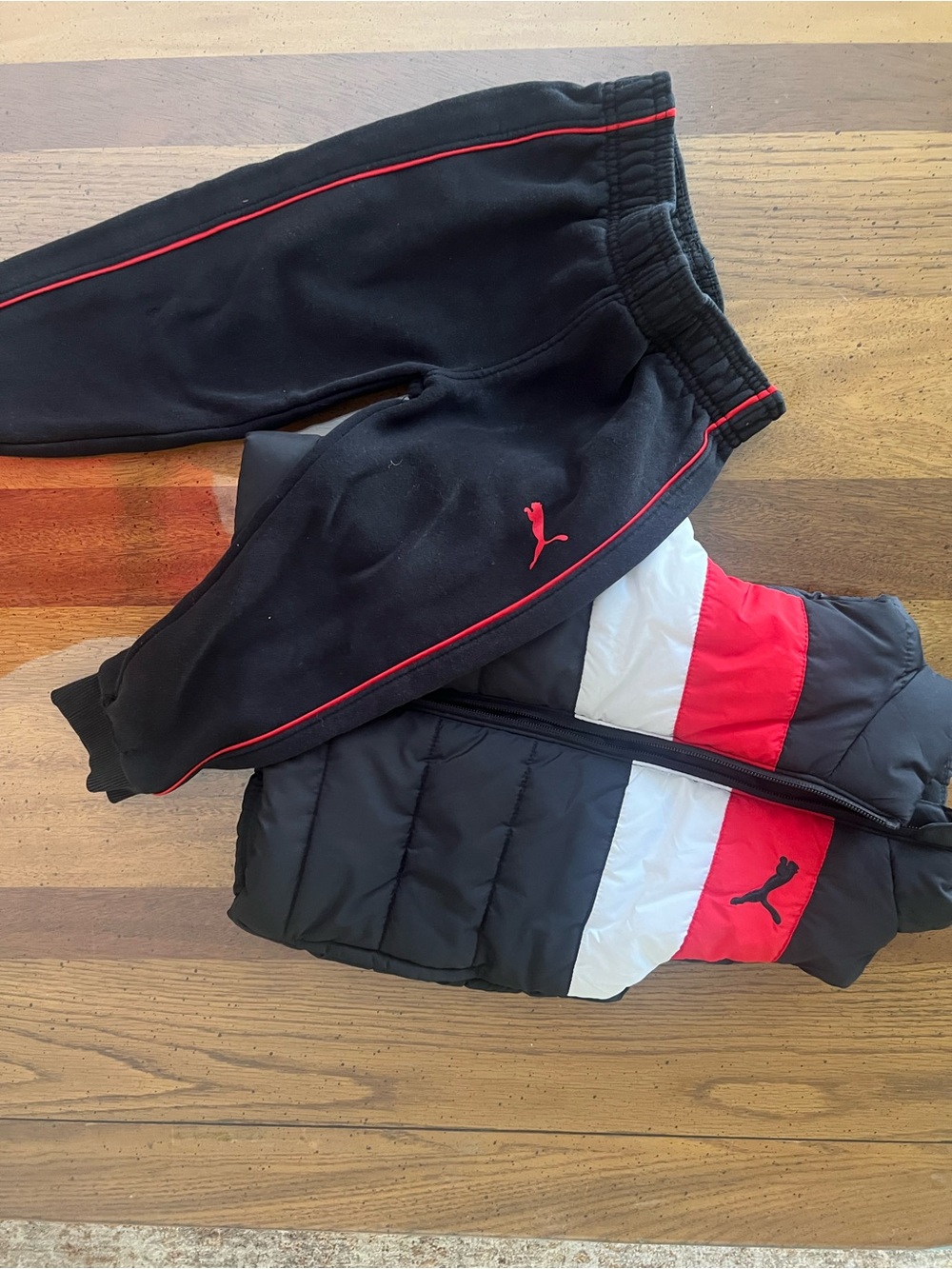 Puma Kids Black Sweatpants with Red Piping